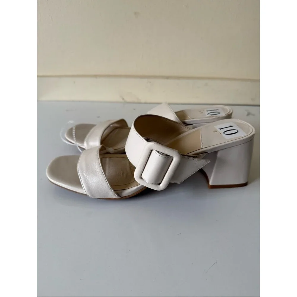Alex Marie Ivory Leather Strappy Block Heel Sandals Ankle Strap Buckle  size 10